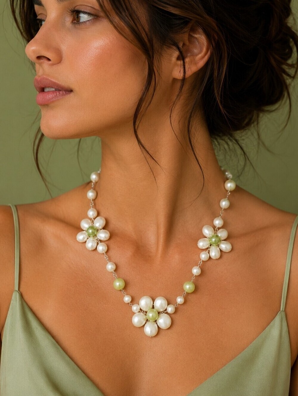 Handmade Freshwater Pearl Wire Wrapped Daisy Bridal Landgirl Beaded Necklace